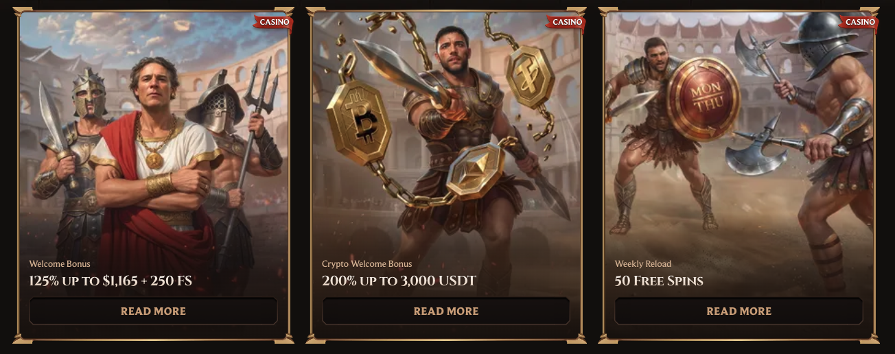 Cartes de bonus Lanista Casino pour le bonus de bienvenue, le bonus crypto de bienvenue et le rechargement hebdomadaire